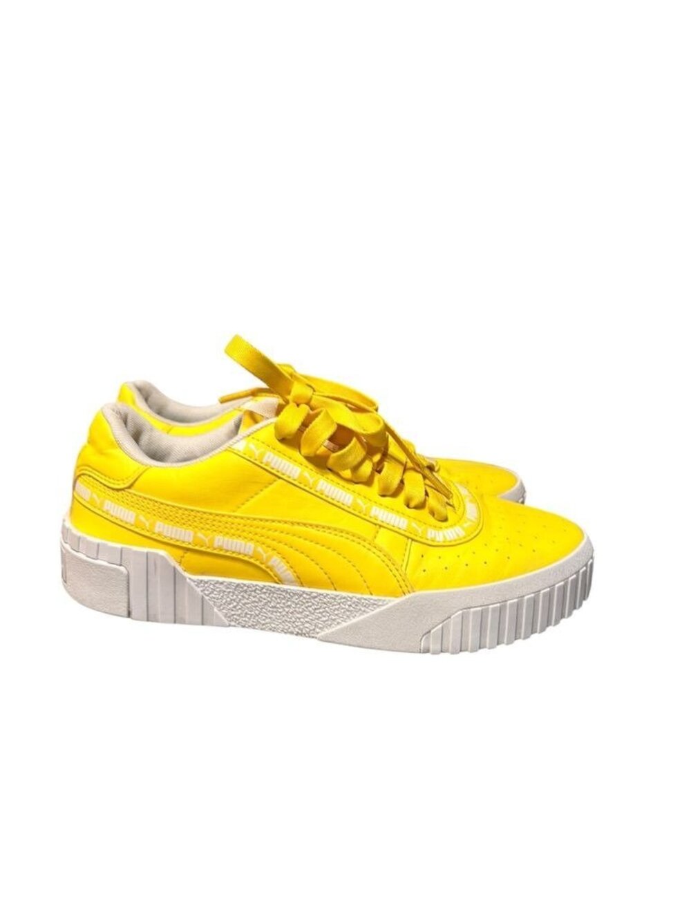 Puma Cali Taping Sneakers 38.5 fits a women 7.5 or kids 6.5 Yellow White